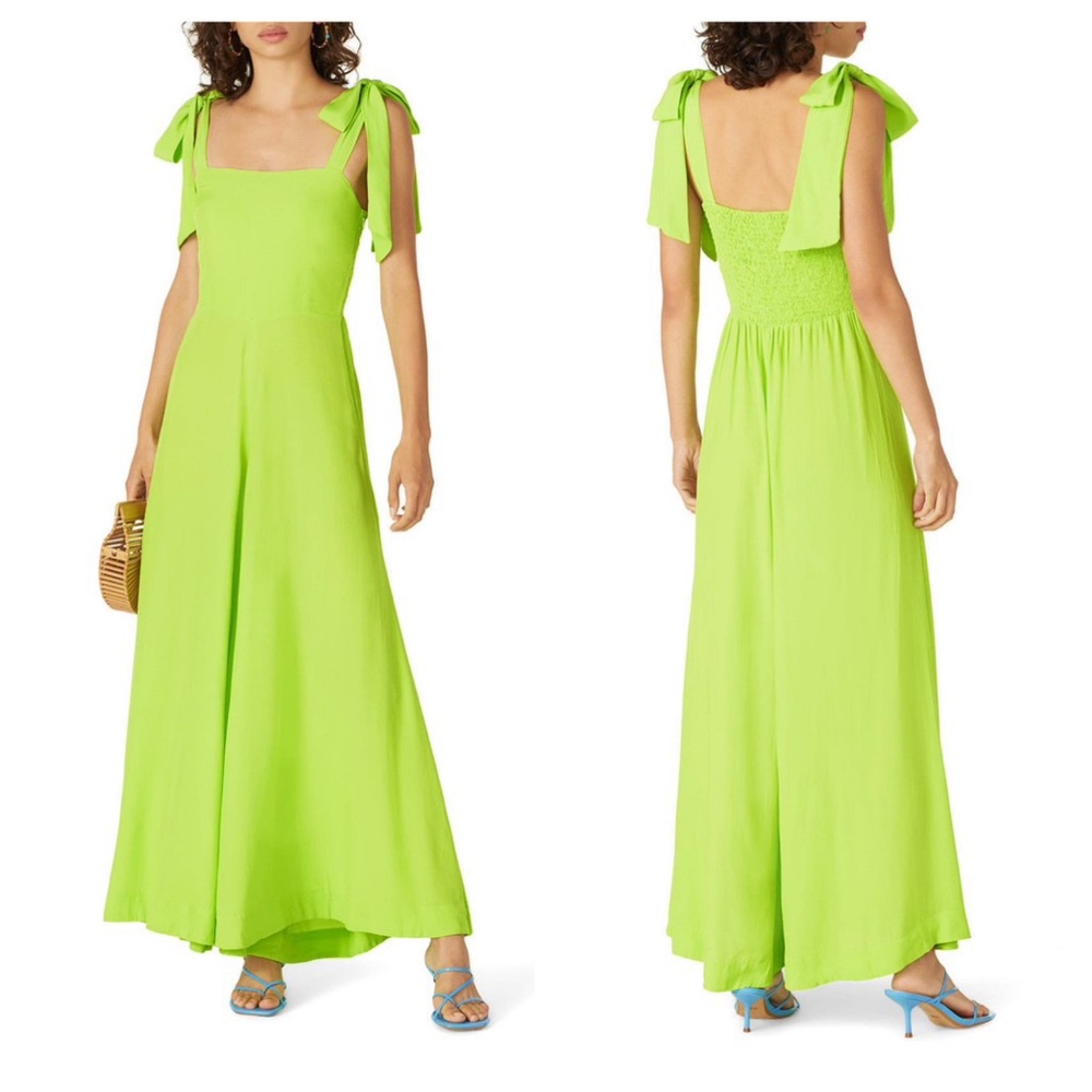 S/W/F Zest Jumpsuit Lime Green Shoulder Tie Wide Leg Large